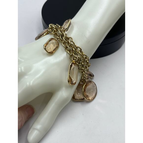J. Crew Multi-shaped Topaz Faceted Rhinestone Cluster Dangle Bracelet - Picture 4 of 9